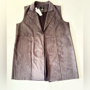 Tahari Chocolate Brown Faux-Leather Sleeveless Vest with pocket pockets